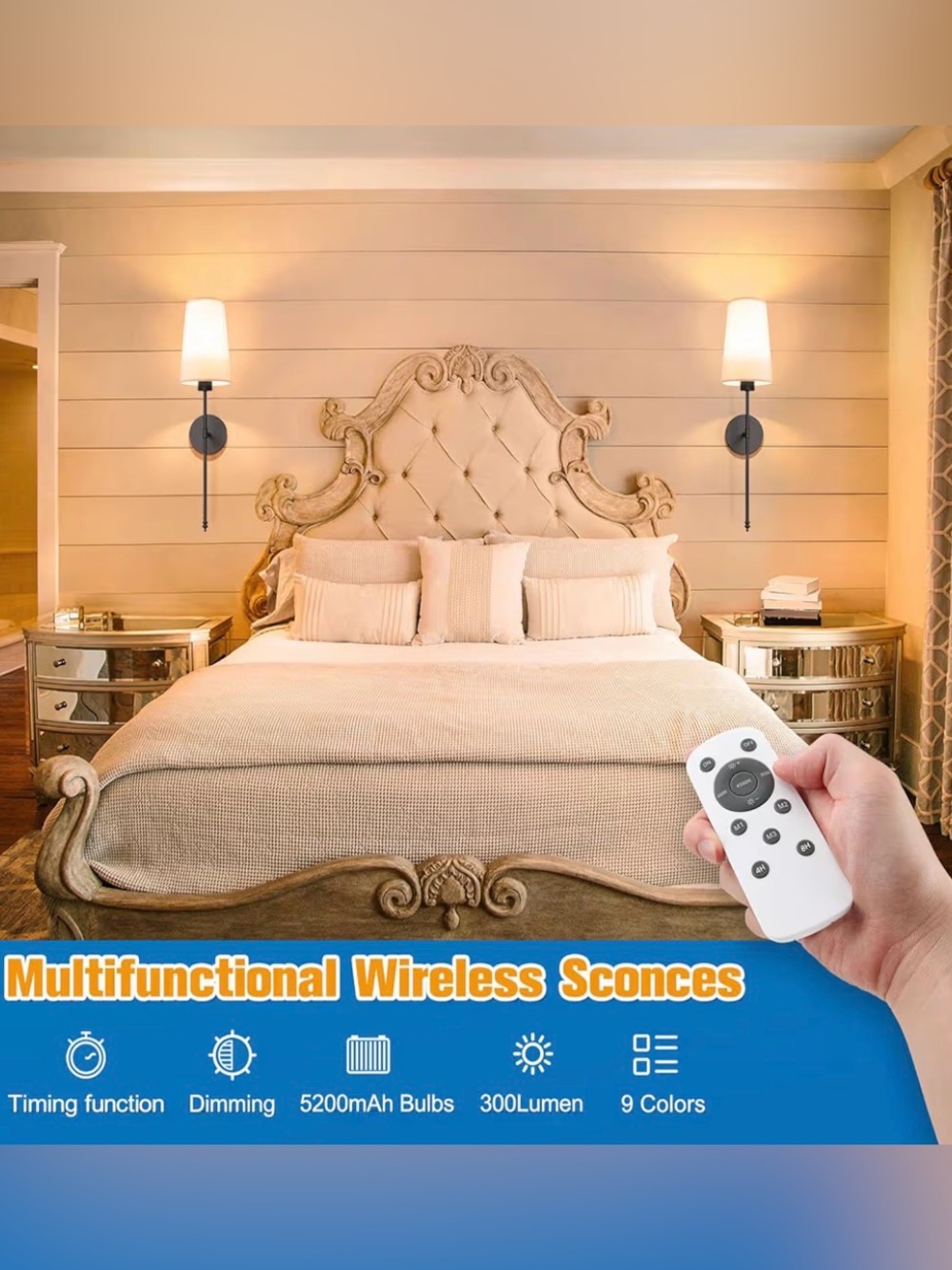 BATTERY OPERATED WIRELESS WALL SCONCE SET OF 2 ๐กโจ BLACK - Picture 2 of 14